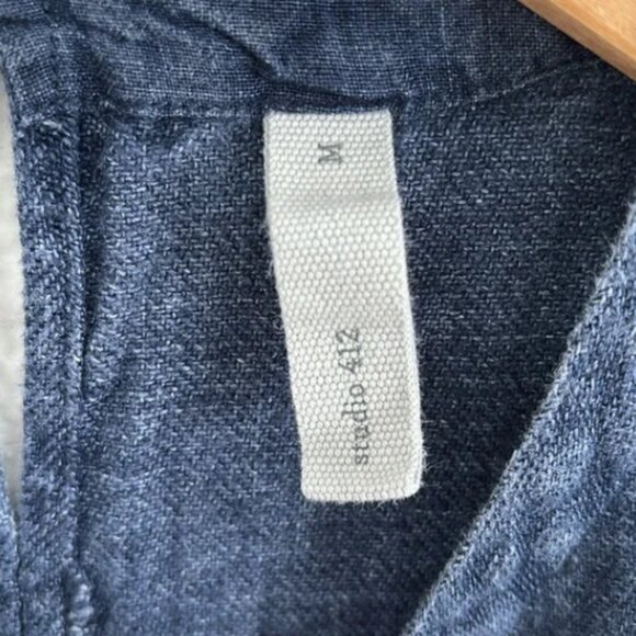 Studio 412 100% Linen Denim Blue Sleeveless Lagenlook A-Line Knee Length Dress - Picture 6 of 8